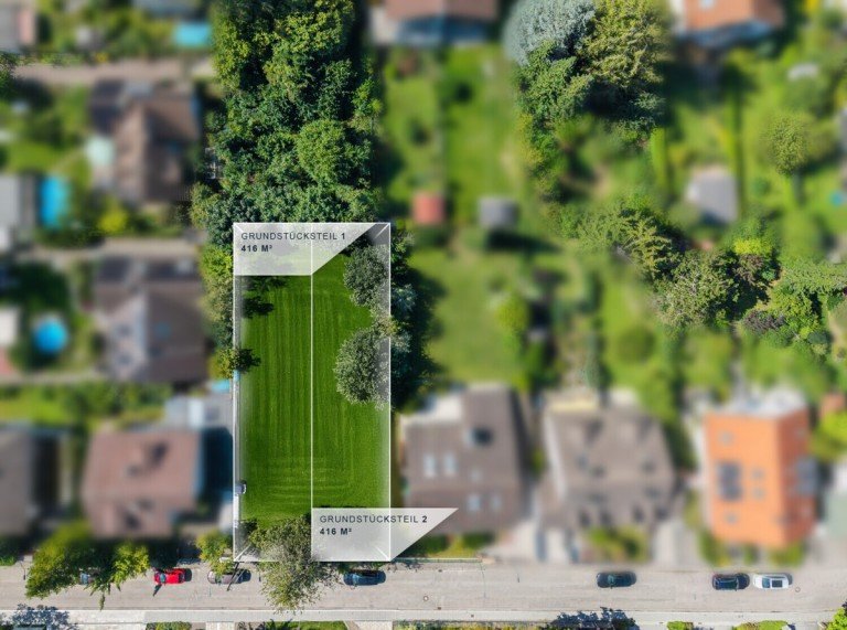 Visualisierung Grundst�ck geteilt M�nchen / Neuaubing Doppelhaush�lfte Baupartner f�r DHH gesucht! Neubau-M�glichkeit auf sehr sch�nem West-Grundst�ck in ruhiger Lage