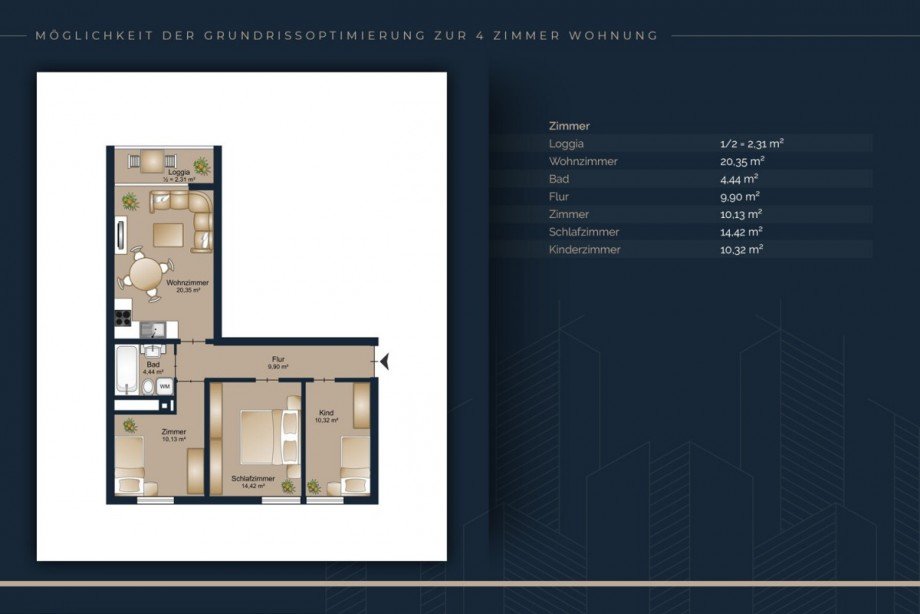Grundrissvorschlag als 4 Zimmer Wohnung Etagenwohnung M�nchen / Aubing